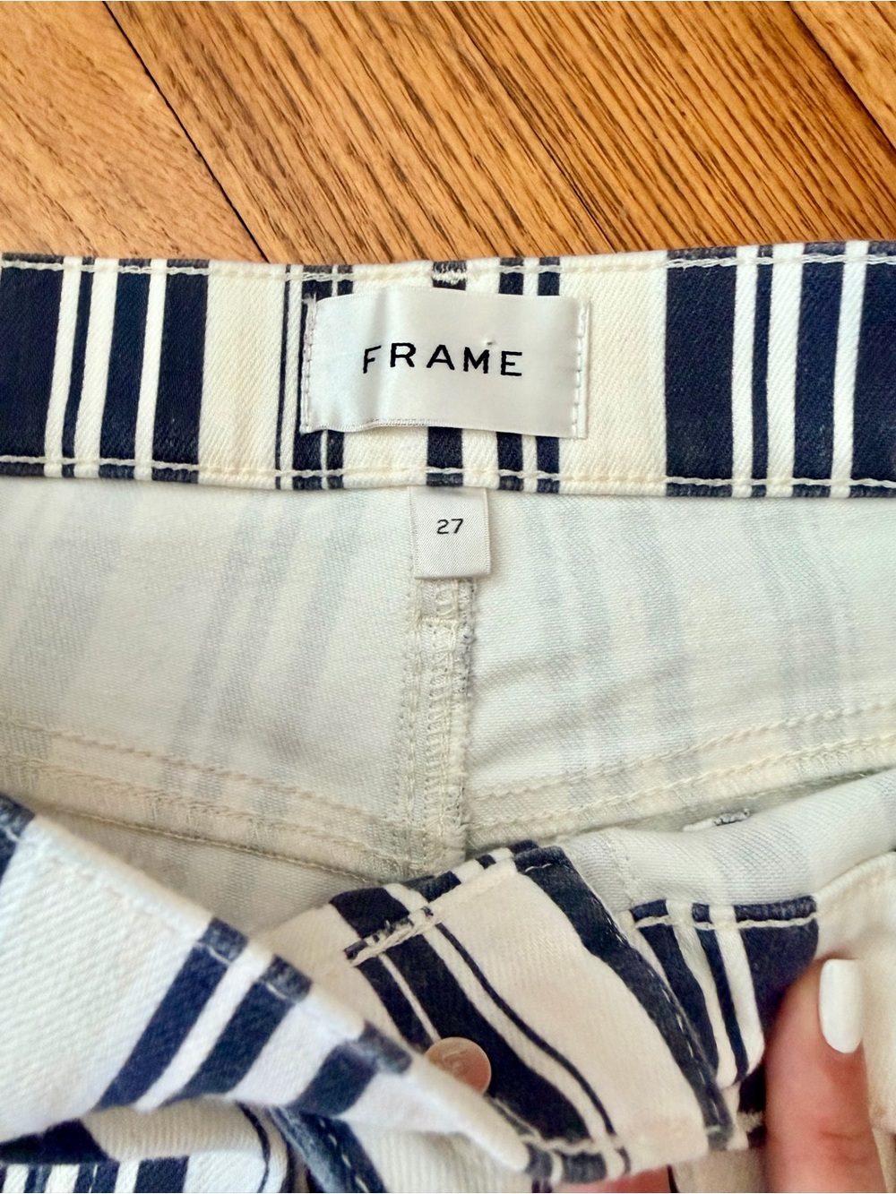 NWOT FRAME Le Slim Palazzo Navy Stripe High Rise Wide Leg Jeans | Size 27 - Picture 11 of 12